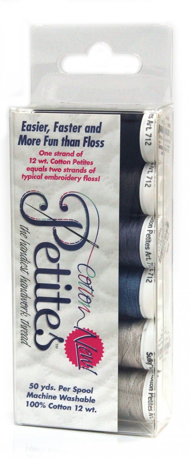 Petites 12wt Cotton Thread 6 Pack Black/Gray - Lucky Jonquil - Thread