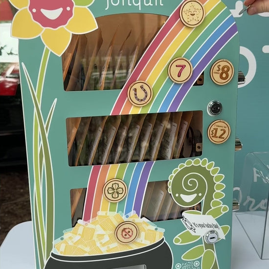 Video of a spin on the mystery embroidery token vending machine
