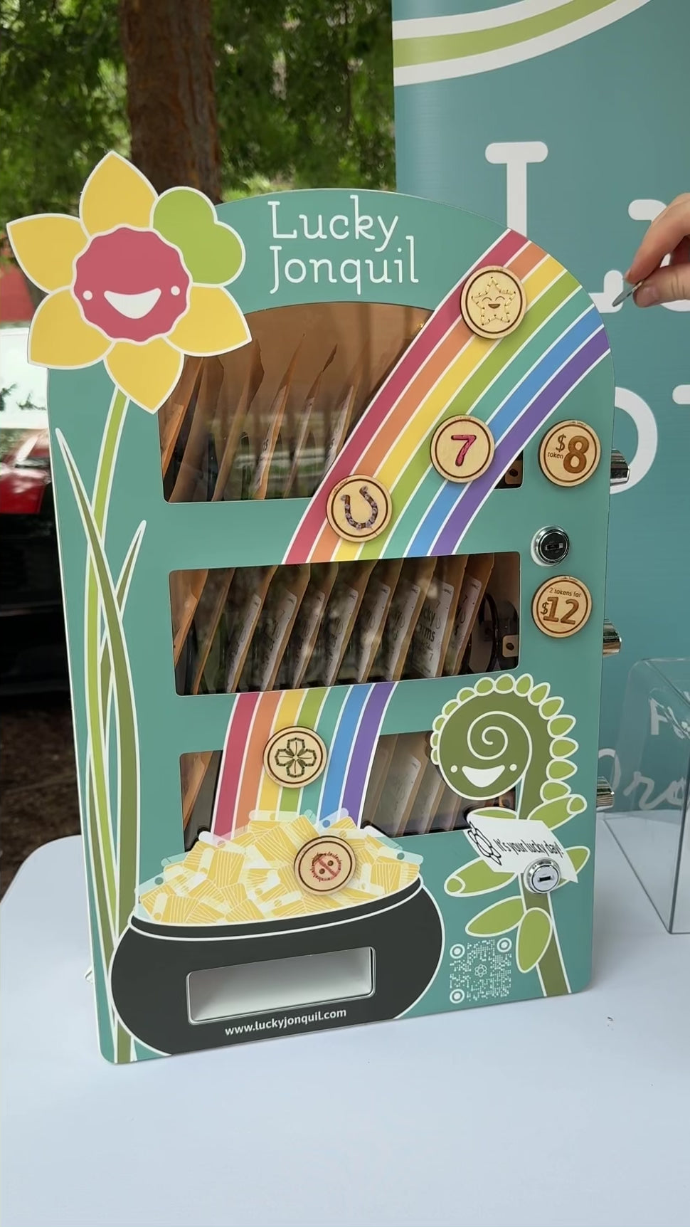 Video of a spin on the mystery embroidery token vending machine