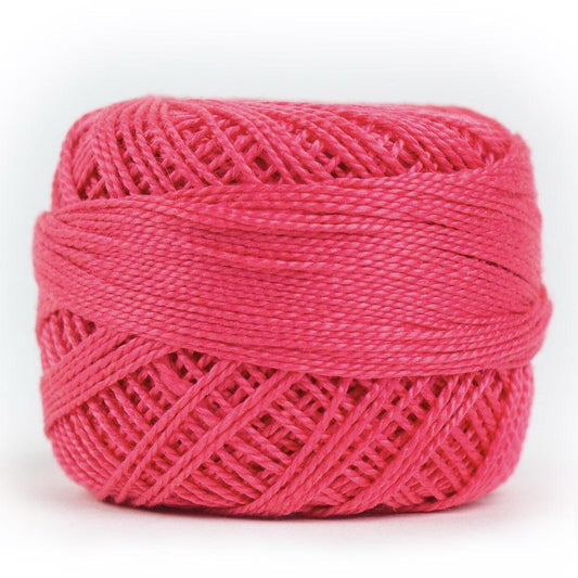 Side view of Perle cotton ball on white background to show color